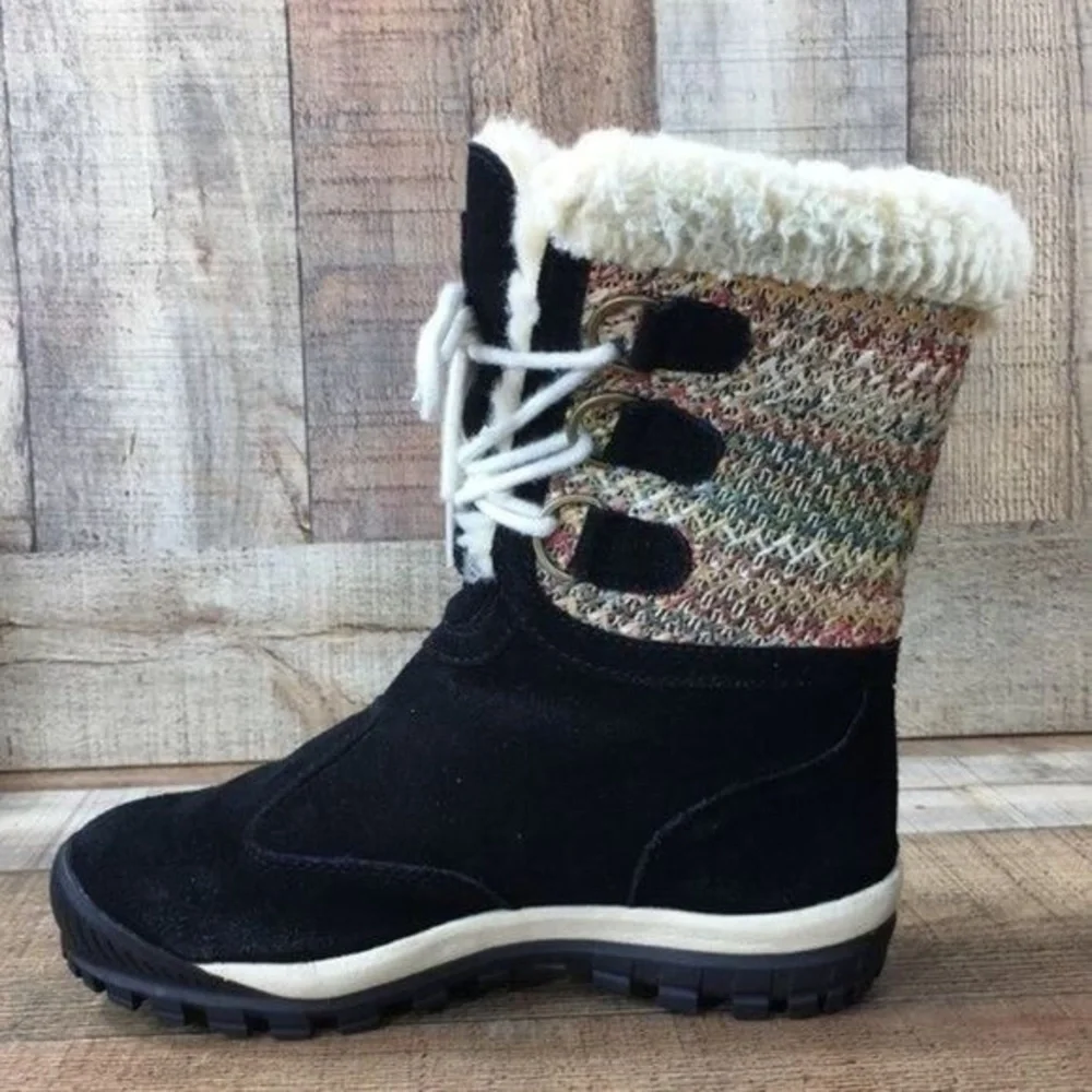Bearpaw Ophelia Suede Dyed Sheep Fur Black Boots‎ Womens 6 Mid Calf Booties